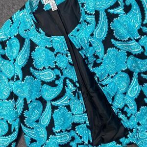 Kim Rogers Women's PM Aqua Black Paisley 100% Linen‎ Jacket